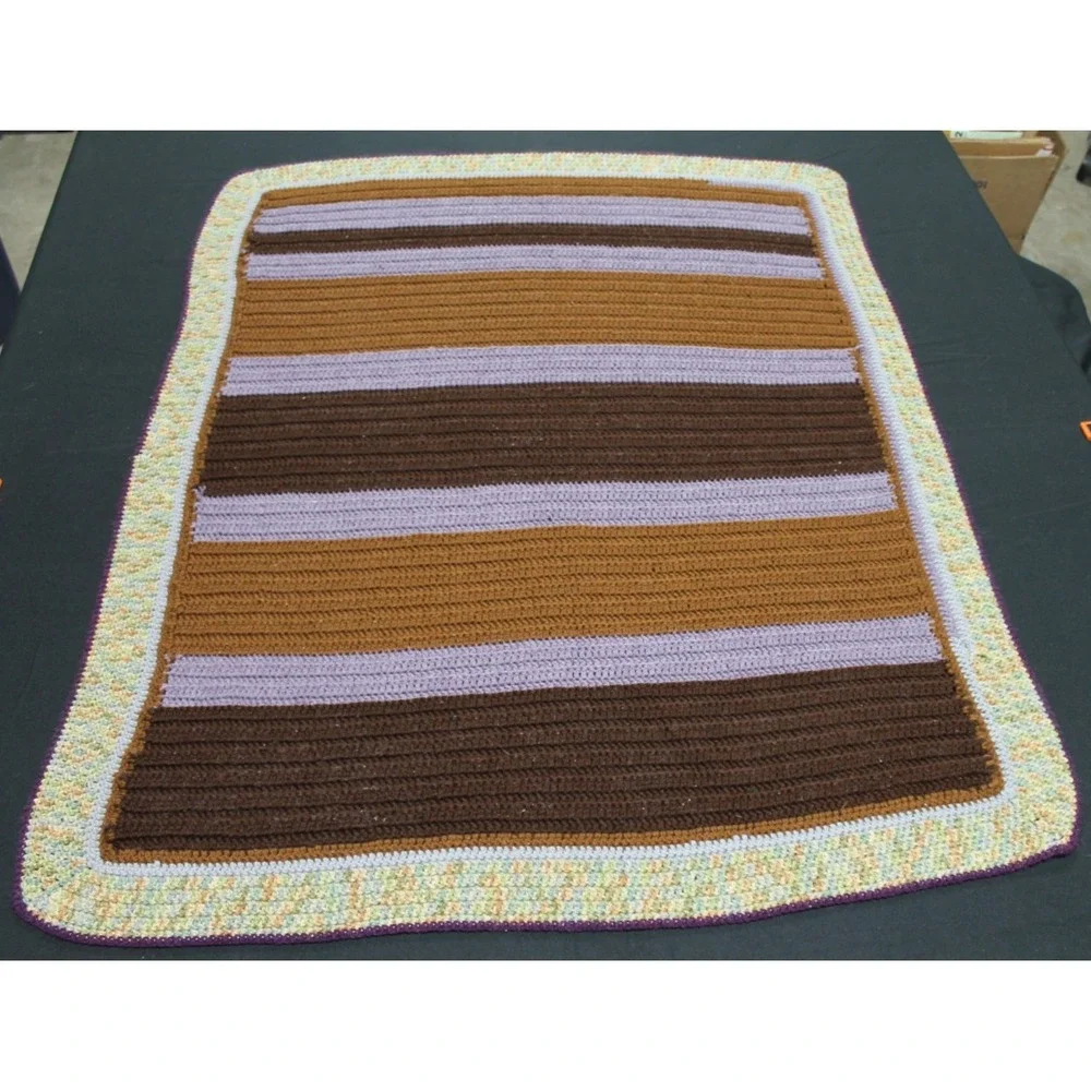Handmade Crochet Blanket 42x48 Brown Purple Striped Throw Afghan